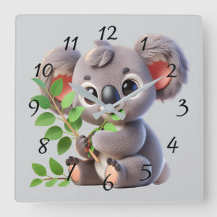 Cute cartoon Koala Bear Square Wall Clock