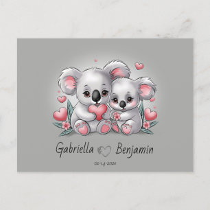 Cute Cartoon Koala Lovers Heart Valentine’s Day Postcard