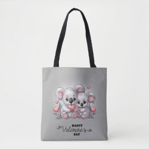 Cute Cartoon Koala Lovers Heart Valentine’s Day Tote Bag