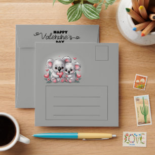 Cute Cartoon Koala Lovers Hearts Valentine’s Day Envelope