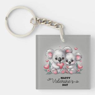 Cute Cartoon Koala Lovers Hearts Valentine’s Day Keychain