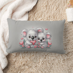Cute Cartoon Koala Lovers Hearts Valentine’s Day Lumbar Pillow