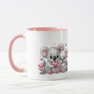 Cute Cartoon Koala Lovers Hearts Valentine’s Day Mug