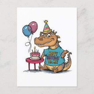 cute cartoon komodo dragon birthday postcard