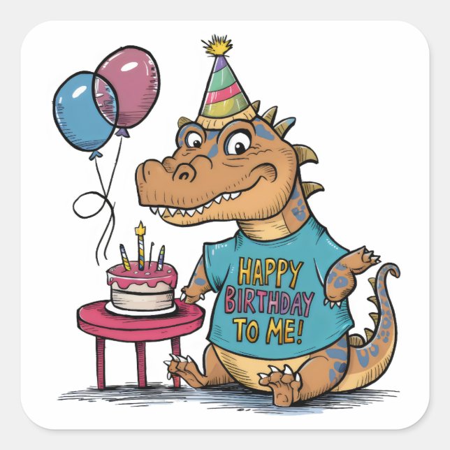 cute cartoon komodo dragon birthday square sticker (Front)