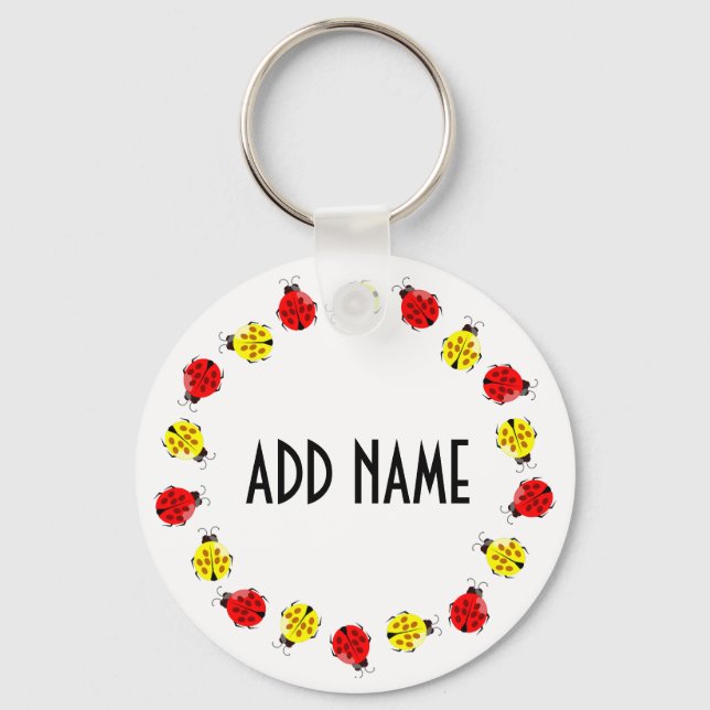 Cute Cartoon Ladybugs In Red And Yellow Keychain (Front)