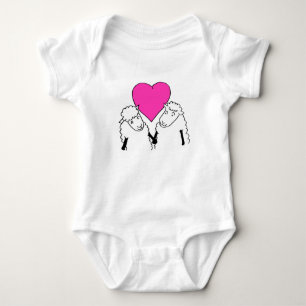 Cute Cartoon Lambs Love Heart Baby Bodysuit