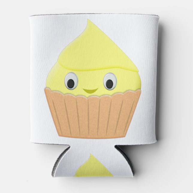 Cute Cartoon Lemon Cupcake Can Cooler (Front)