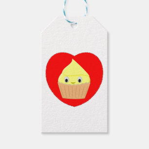Cute Cartoon Lemon Cupcake In Red Heart Gift Tags