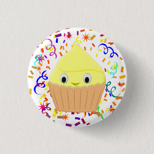 Cute Cartoon Lemon Cupcake With Confetti 1 Inch Round Button