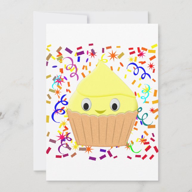 Cute Cartoon Lemon Cupcake With Confetti  Invitati Invitation (Front)