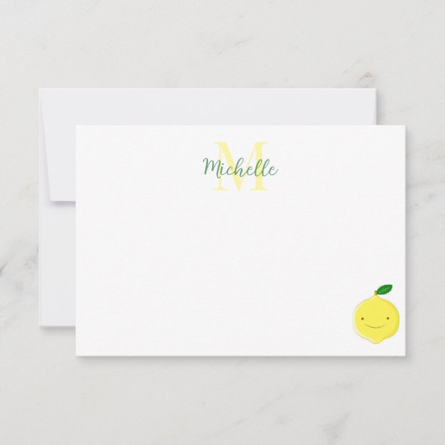 Cute Cartoon Lemon Custom Monogram Card (Front)