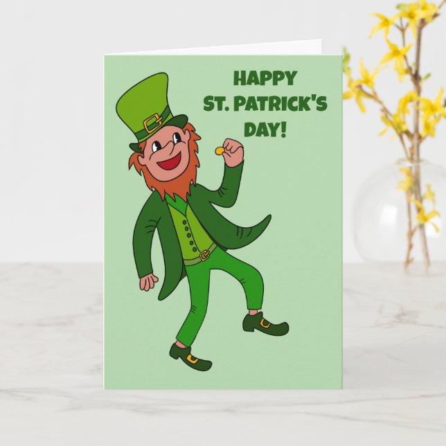 Cute Cartoon Leprechaun St. Patrick's Day Card (Yellow Flower)