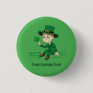 Cute cartoon leprechaun with shamrock and rainbow 1 inch round button
