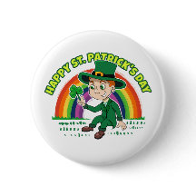 Cute cartoon leprechaun with shamrock and rainbow