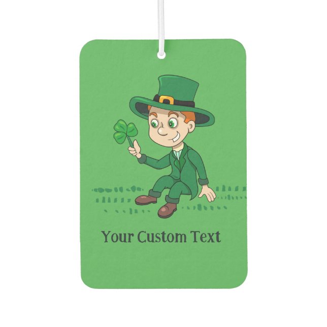 Cute cartoon leprechaun with shamrock and rainbow air freshener (Front)