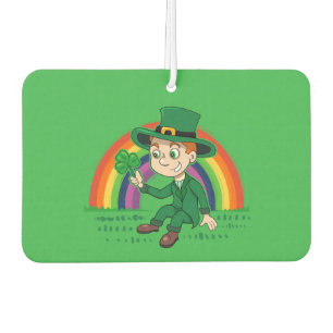 Cute cartoon leprechaun with shamrock and rainbow air freshener