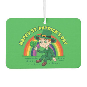 Cute cartoon leprechaun with shamrock and rainbow air freshener
