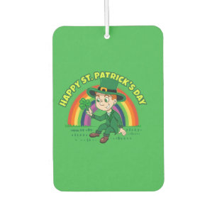 Cute cartoon leprechaun with shamrock and rainbow air freshener