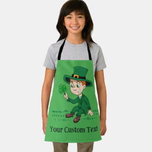 Cute cartoon leprechaun with shamrock and rainbow apron