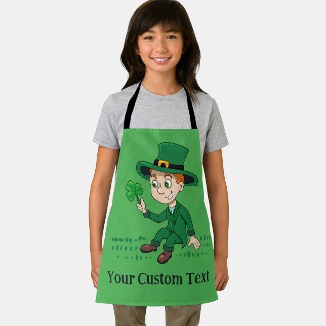 Cute cartoon leprechaun with shamrock and rainbow apron (Insitu)