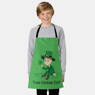 Cute cartoon leprechaun with shamrock and rainbow apron