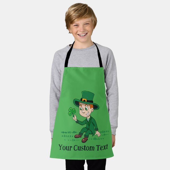 Cute cartoon leprechaun with shamrock and rainbow apron (Worn)