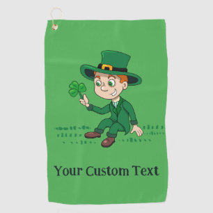 Cute cartoon leprechaun with shamrock and rainbow golf towel