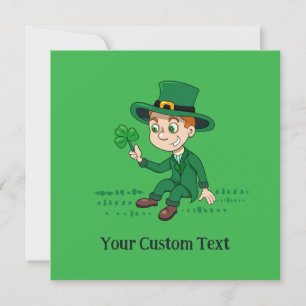 Cute cartoon leprechaun with shamrock and rainbow invitation