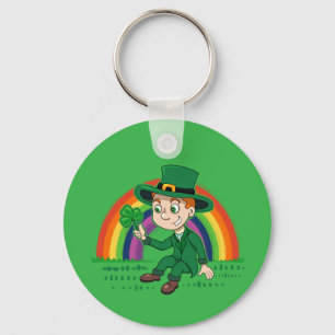 Cute cartoon leprechaun with shamrock and rainbow keychain
