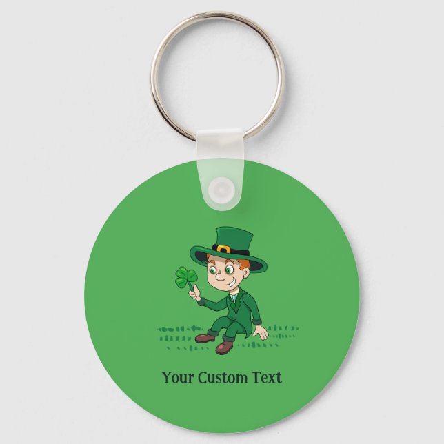 Cute cartoon leprechaun with shamrock and rainbow keychain (Front)