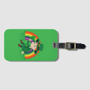 Cute cartoon leprechaun with shamrock and rainbow luggage tag