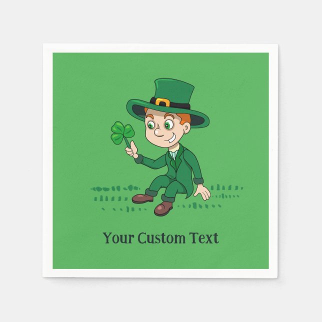 Cute cartoon leprechaun with shamrock and rainbow napkin (Front)