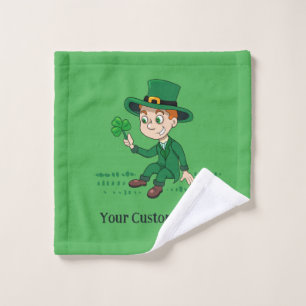 Cute cartoon leprechaun with shamrock and rainbow wash cloth