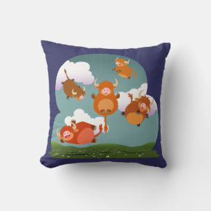 Cute Cartoon Levitating Highland Cows Pillow