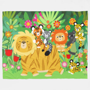 Cute Cartoon Liger and Friends Fleece Blanket
