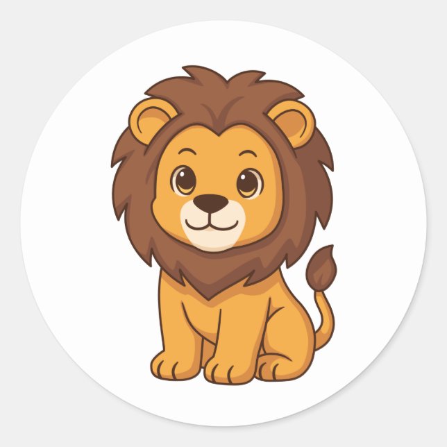 Cute Cartoon Lion Classic Round Sticker (Front)