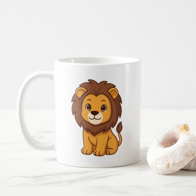 Cute Cartoon Lion Coffee Mug (With Donut)