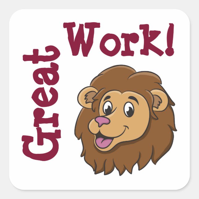 Cute Cartoon Lion Customizable Encouragement Square Sticker (Front)