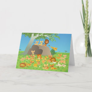 Cute Cartoon Lion Family greeting card