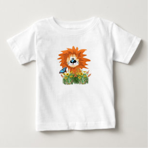 Cute Cartoon Lion in Flower Garden Baby T-Shirt