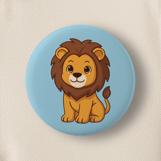 Cute Cartoon Lion on Blue 2 Inch Round Button (Creator Uploaded)