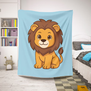 Cute Cartoon Lion on Blue Sherpa Blanket