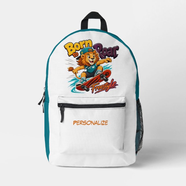 Cute Cartoon Lion on Skateboard Personalized Printed Backpack (Front)