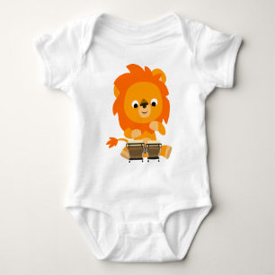 Cute Cartoon Lion Playing Bongos Baby Bodysuit