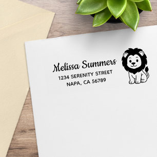 Cute Cartoon Lion Return Address Rubber Stamp