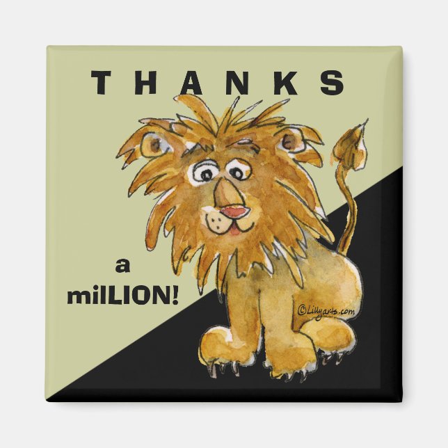 Cute Cartoon Lion Thanks Square Magnet (Front)