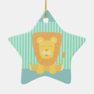 Cute Cartoon Lion with stripes background Ceramic Ornament