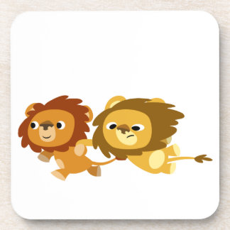 Cute Cartoon Lions in a Hurry  Coasters Set