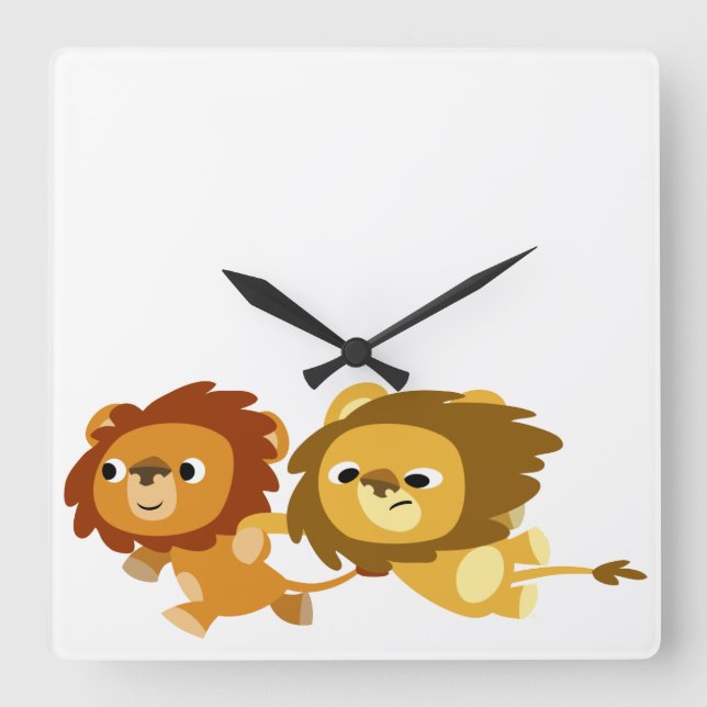 Cute Cartoon Lions in a Hurry Wall Clock (Front)